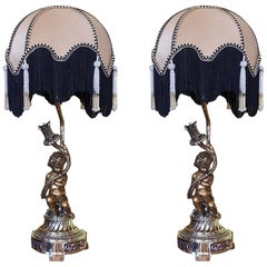 Antique Pair of Late 19th Century French Gilt Bronze Table Lamps