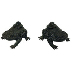 Pair of Late 19th Century South East Asian Bronze Toad Pots 