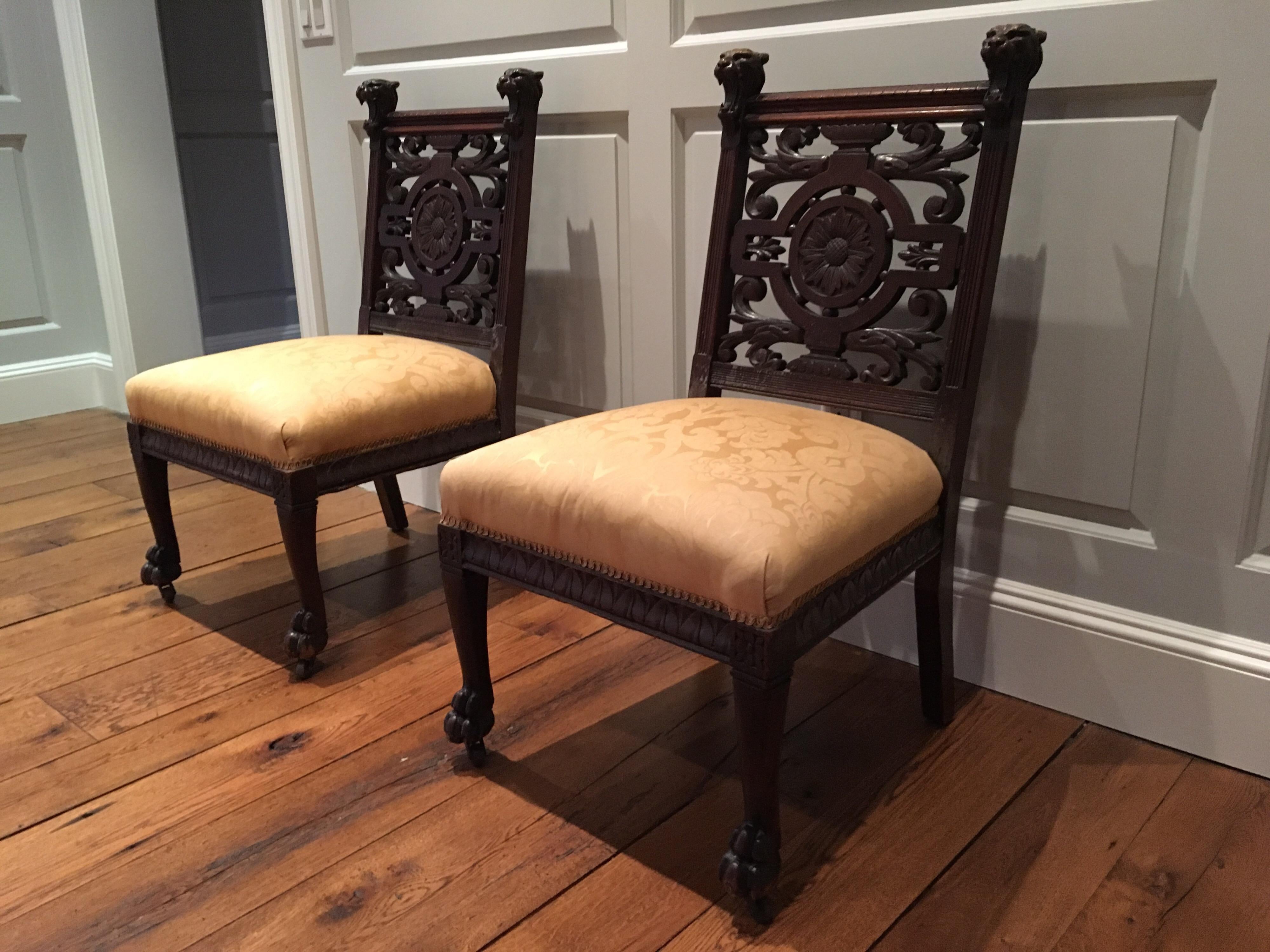 American Pair of Late 19th Century Carved Side Chairs, Aesthetic Movement, circa 1890