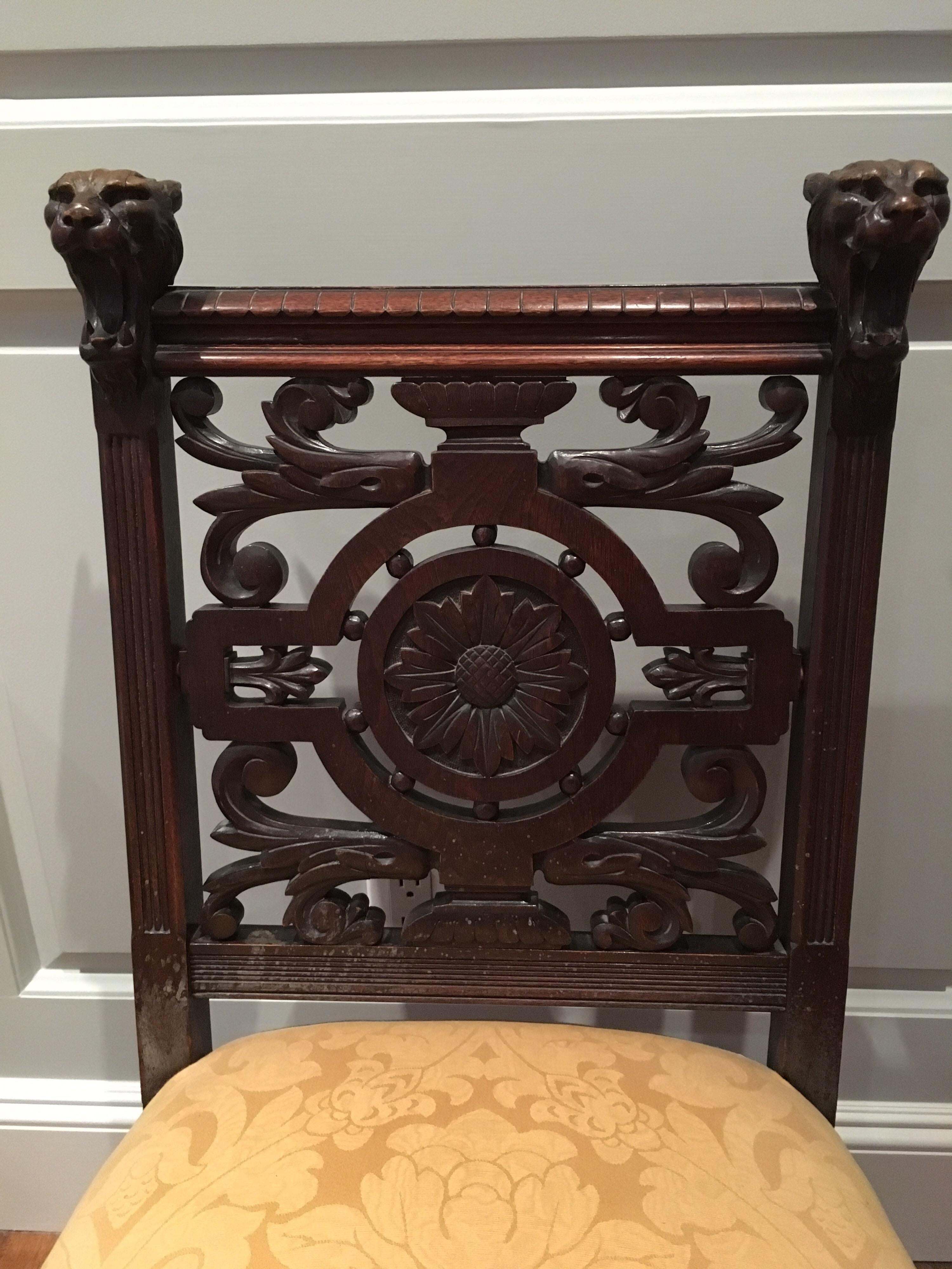 Wood Pair of Late 19th Century Carved Side Chairs, Aesthetic Movement, circa 1890