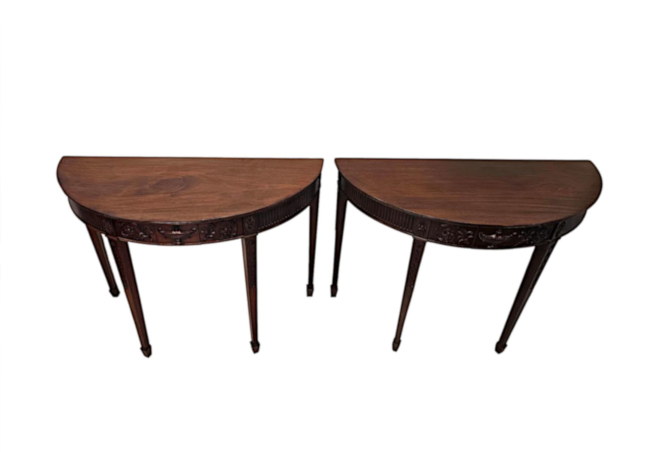 Mahogany Pair of Late 19th Century Adams Design Demi-Lune Side or Console Tables For Sale