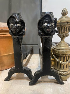 Pair of Late 19th Century American Andirons with Sculpted Face