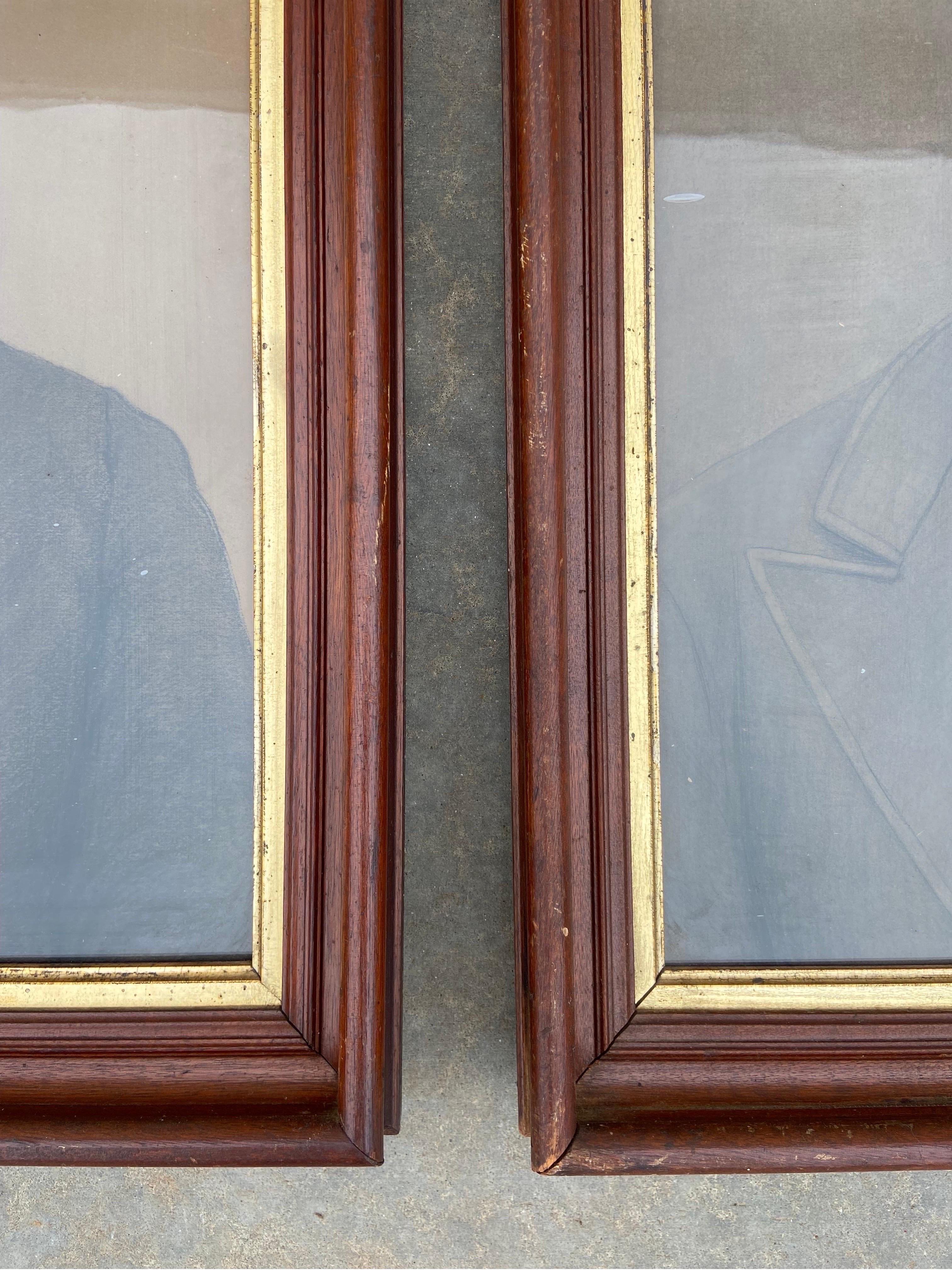 Pair of Late 19th Century American Chalk Drawing Portraits in Antique Frames 1