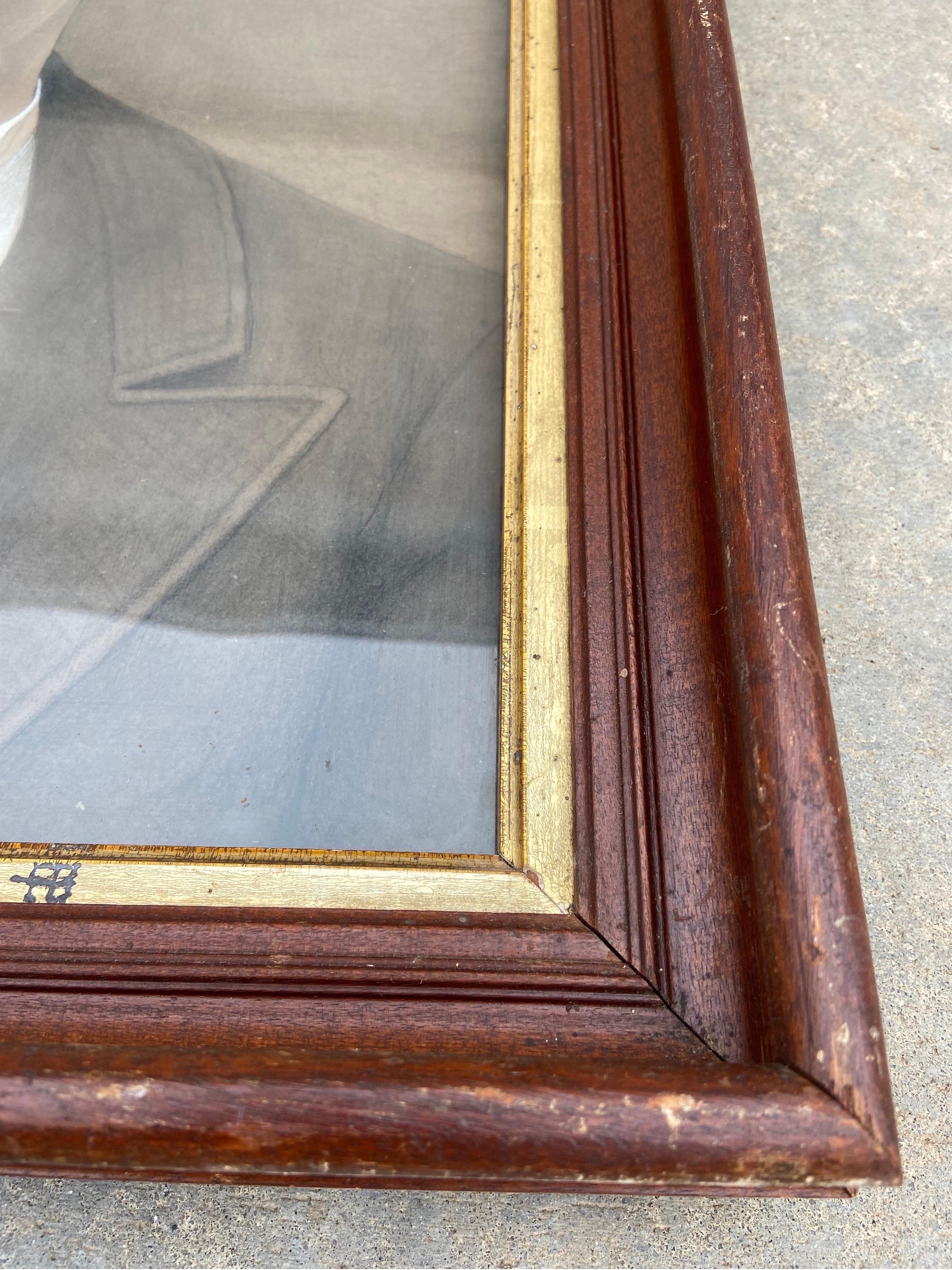 Pair of Late 19th Century American Chalk Drawing Portraits in Antique Frames 3