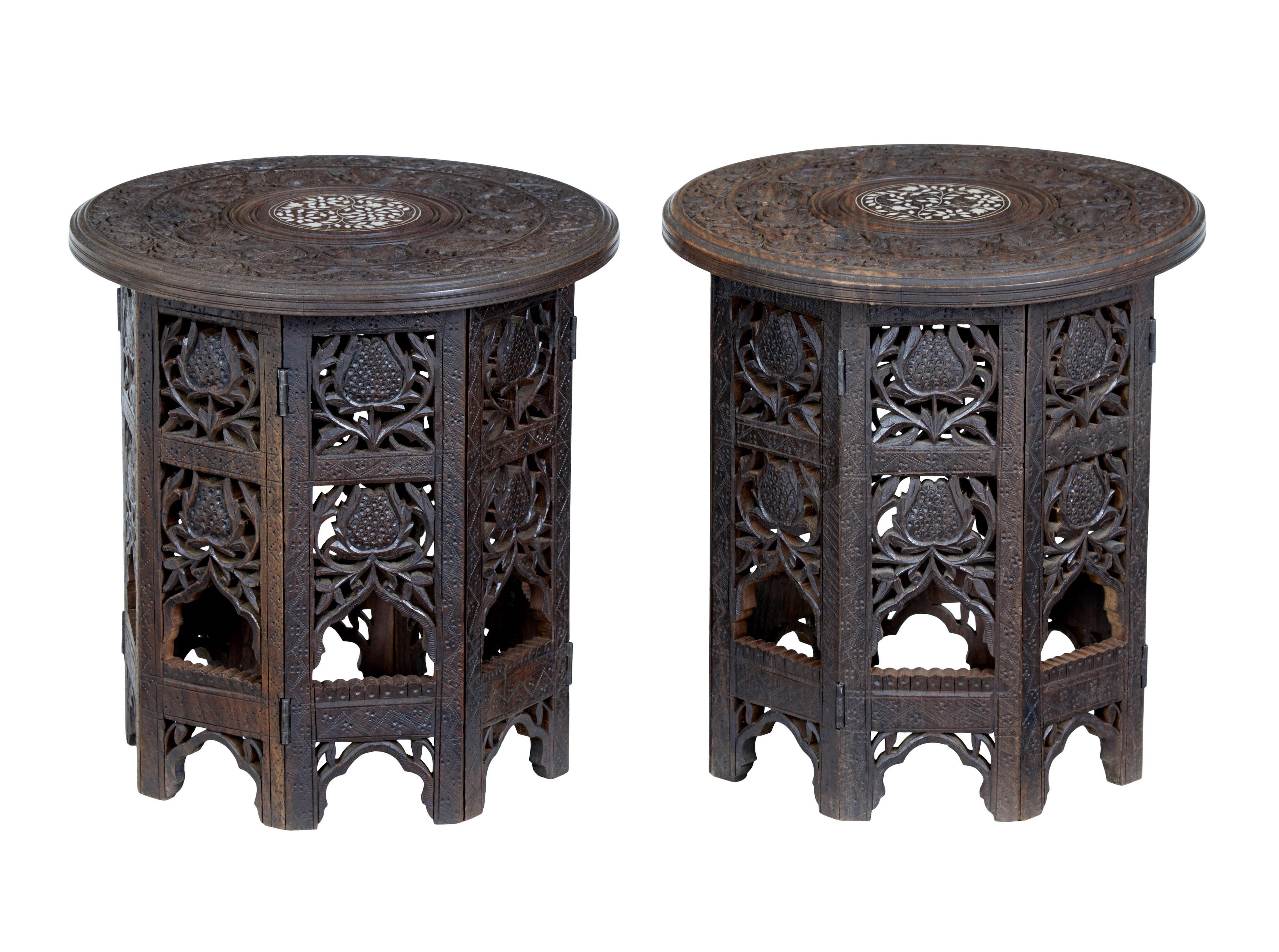 Pair of Late 19th Century Anglo Indian Carved Hardwood Tables In Good Condition In Debenham, Suffolk