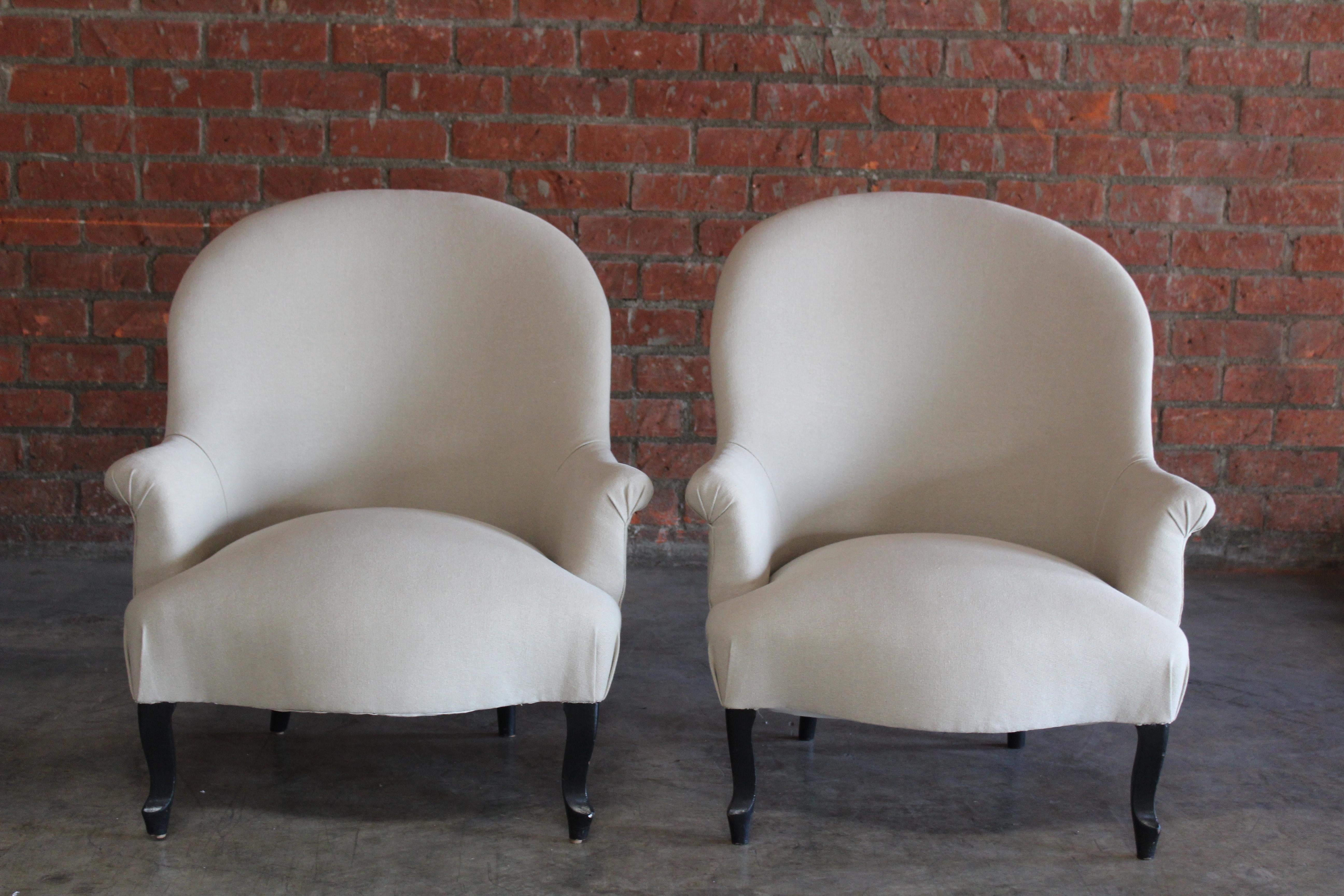 Pair of Late 19th Century Antique French Napoleon III Chairs in Belgian Linen 1