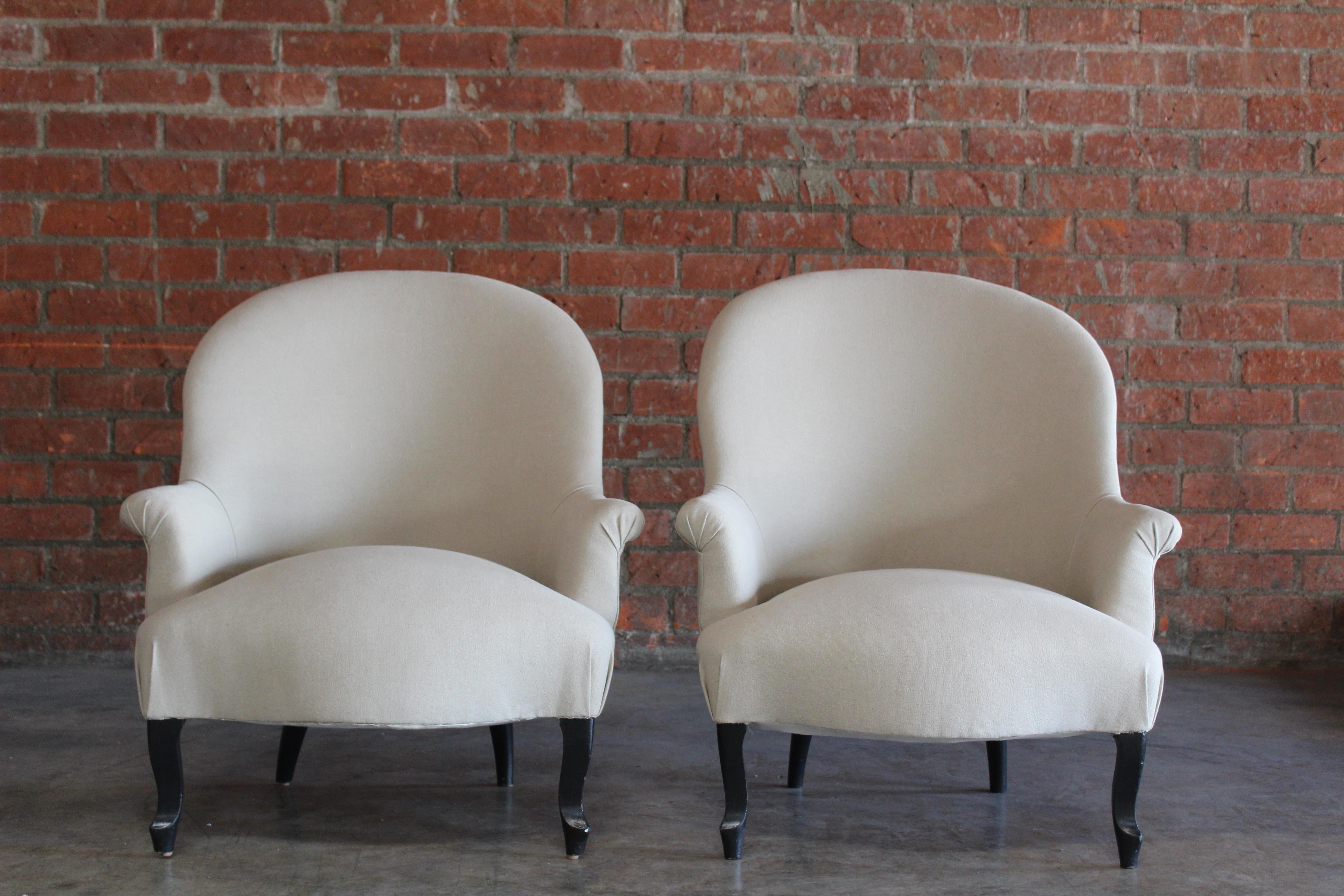 Pair of Late 19th Century Antique French Napoleon III Chairs in Belgian Linen 2