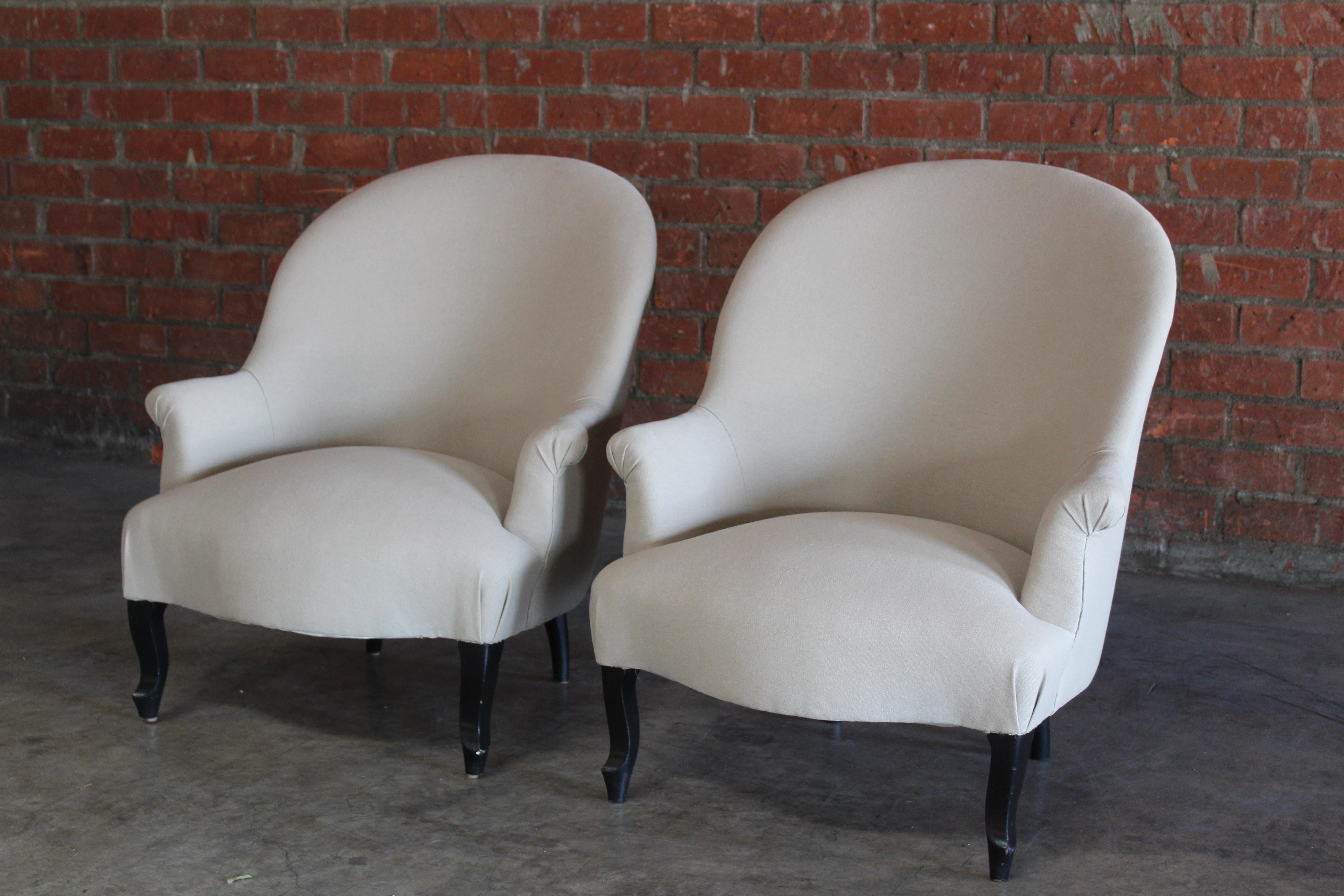 Pair of Late 19th Century Antique French Napoleon III Chairs in Belgian Linen 3