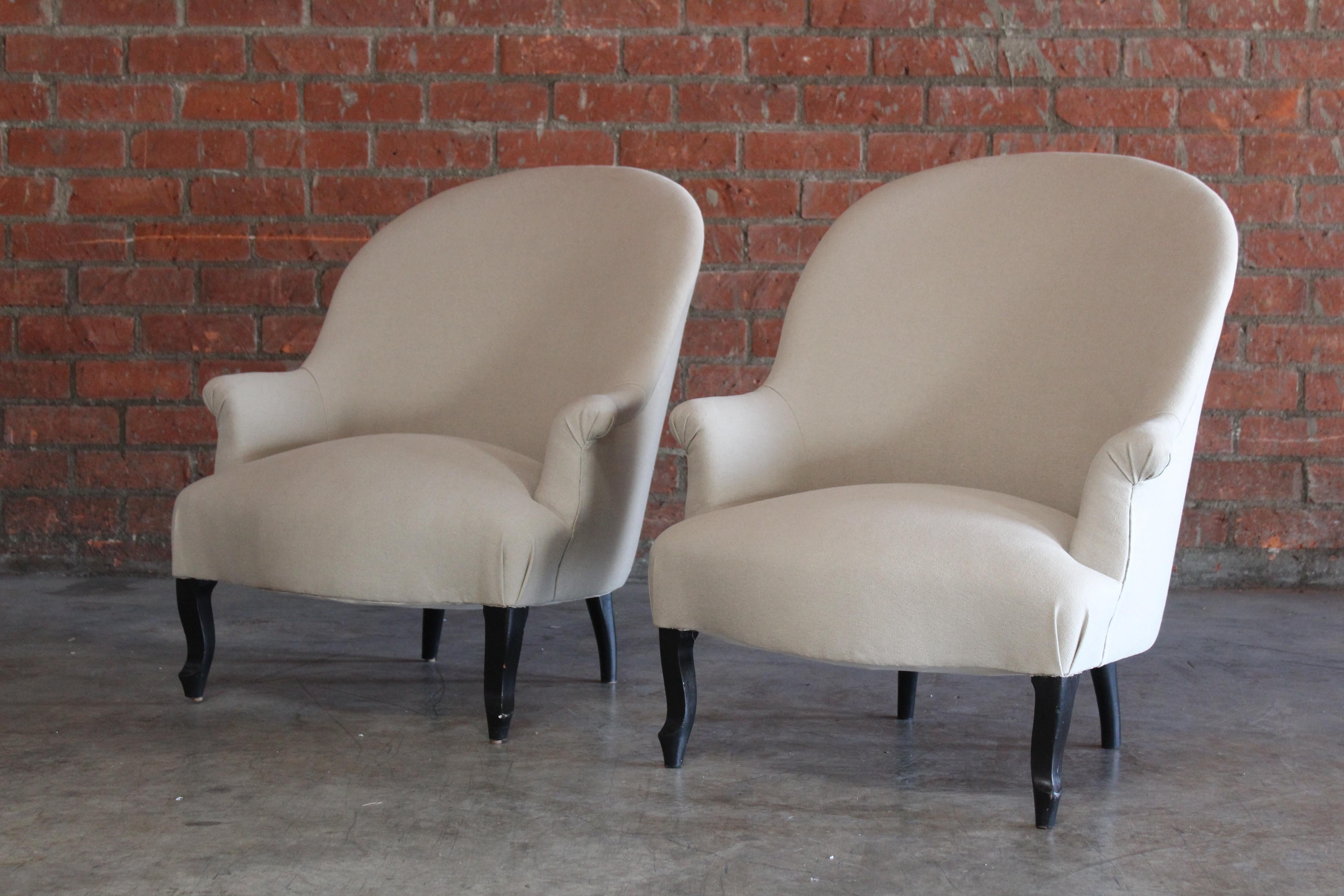 Pair of Late 19th Century Antique French Napoleon III Chairs in Belgian Linen 4