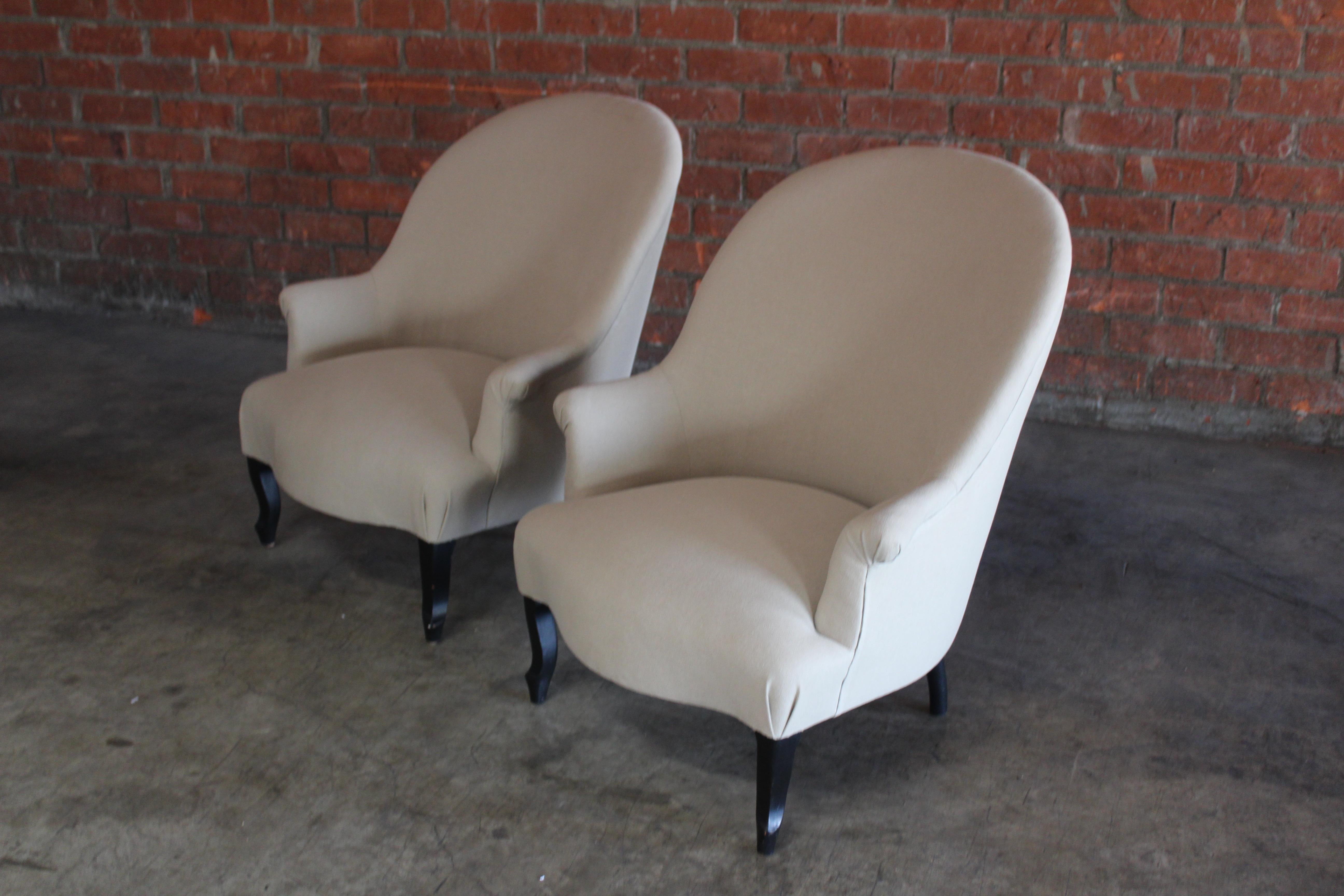 Pair of Late 19th Century Antique French Napoleon III Chairs in Belgian Linen 5