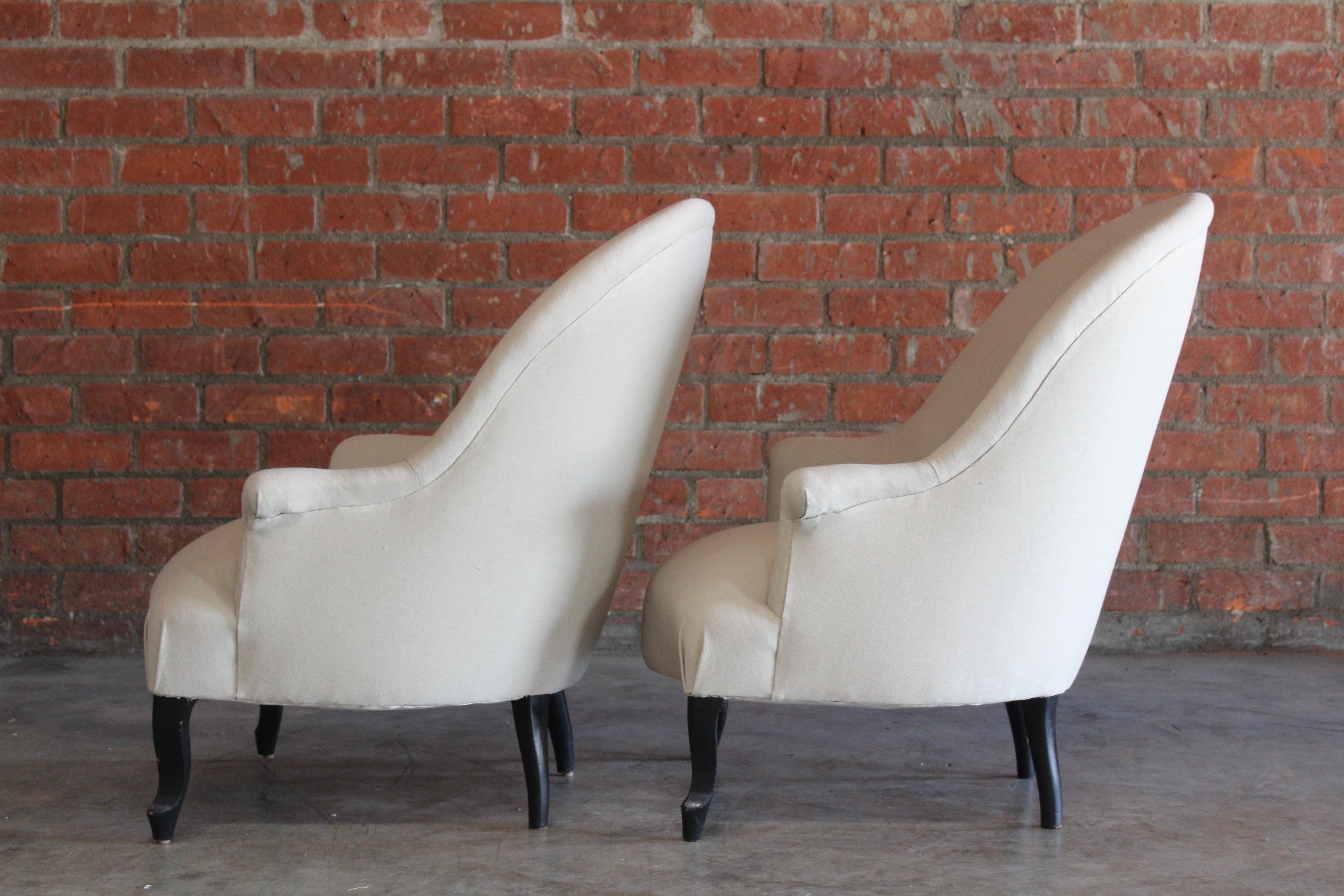 Pair of Late 19th Century Antique French Napoleon III Chairs in Belgian Linen 6