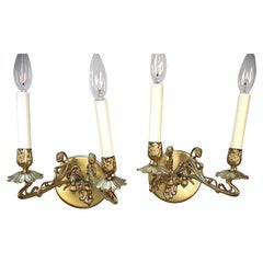 Antique Pair of Late 19th Century Art Nouveau Bronze Piano-Wall sconces