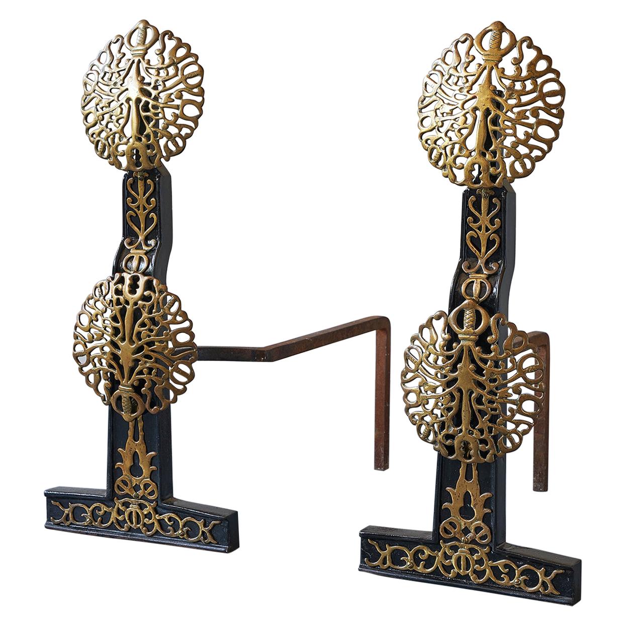 Pair of Early 20th Century Arts & Crafts Andirons For Sale