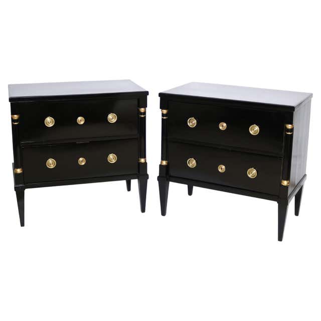 European Rococo Chair Rococo Style 4 Drawer Midnight Black Nightstands For Sale at 1stDibs