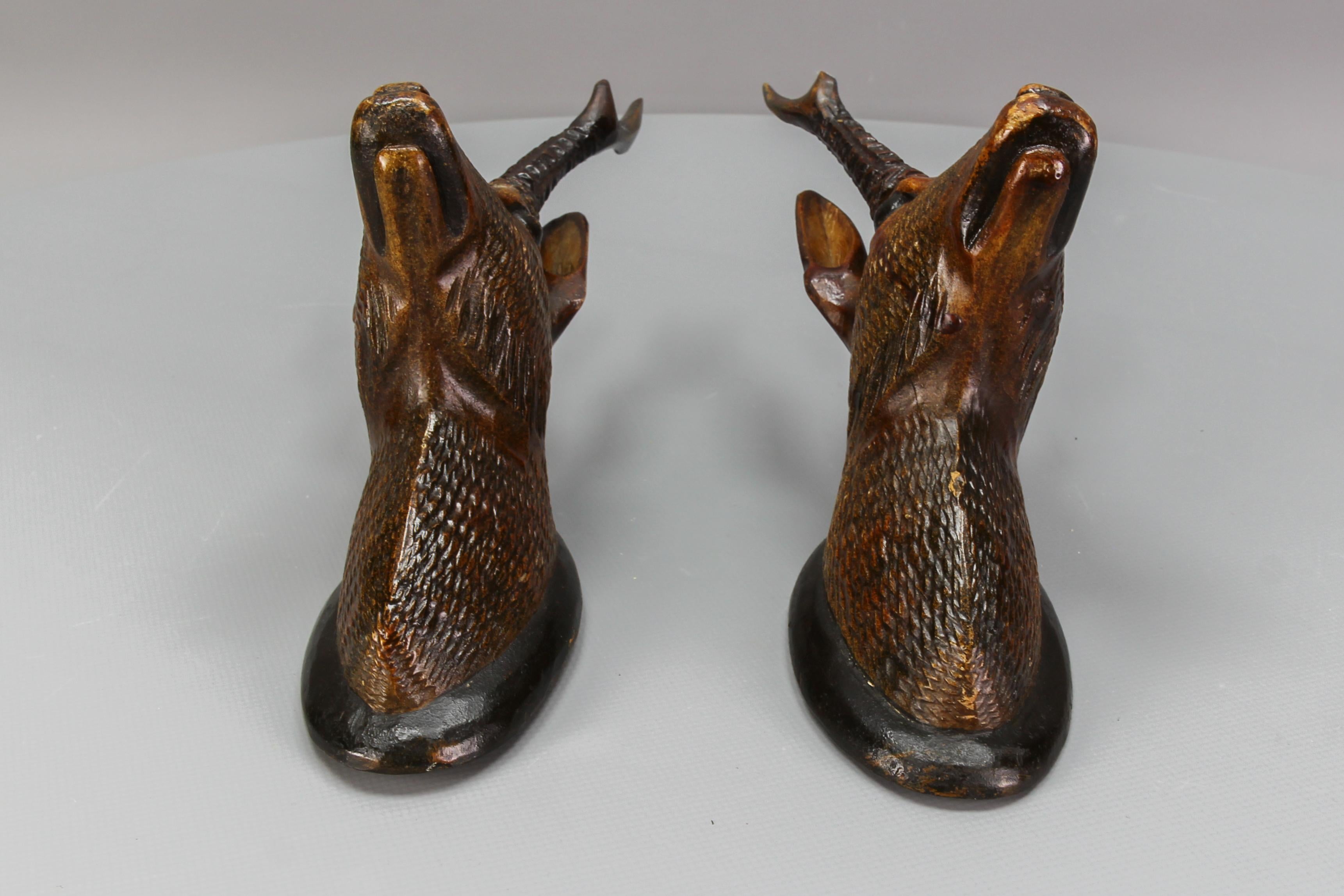 Pair of Late 19th Century Black Forest Carved Roe Deer Heads Wall Mounts 8