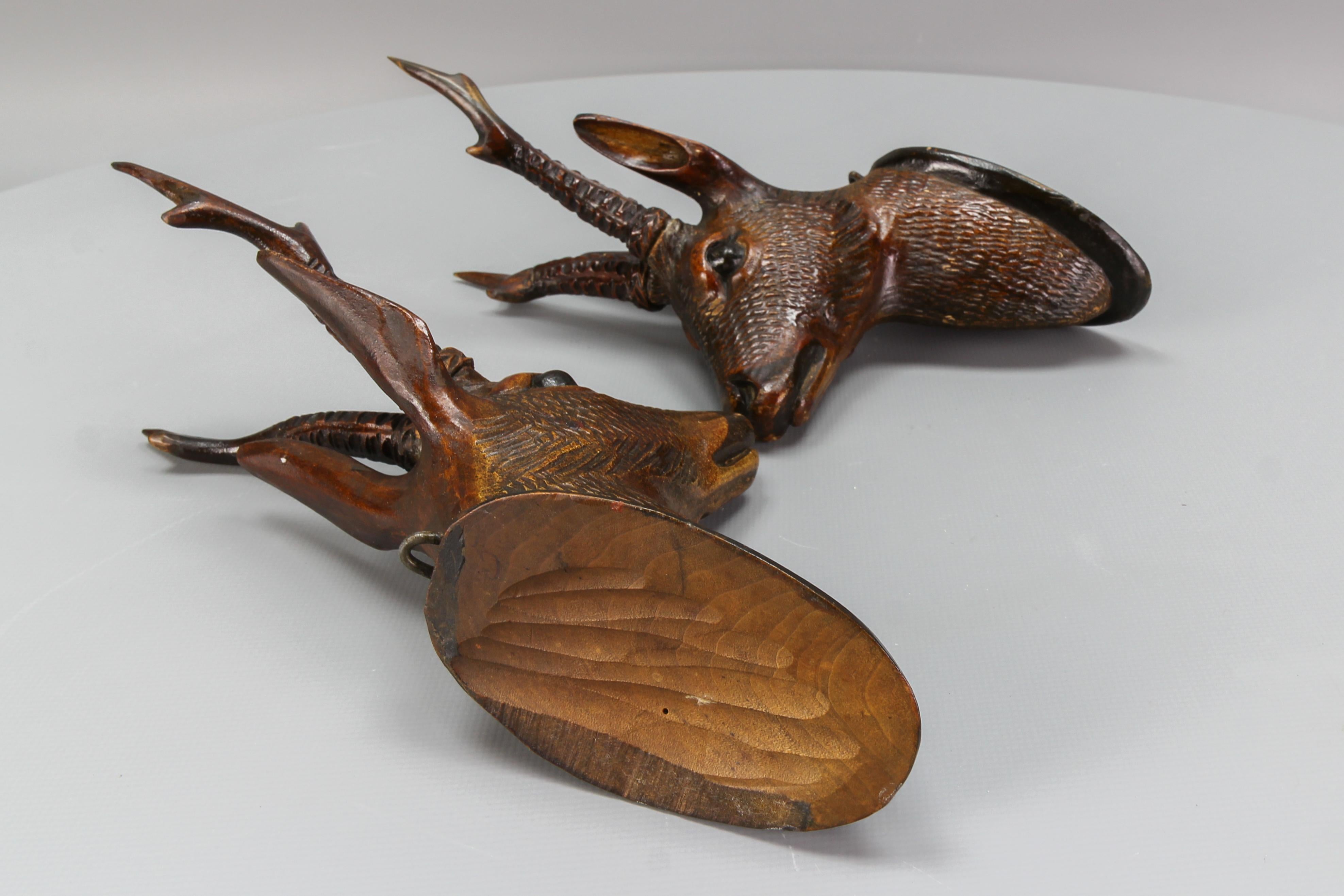 Pair of Late 19th Century Black Forest Carved Roe Deer Heads Wall Mounts 14
