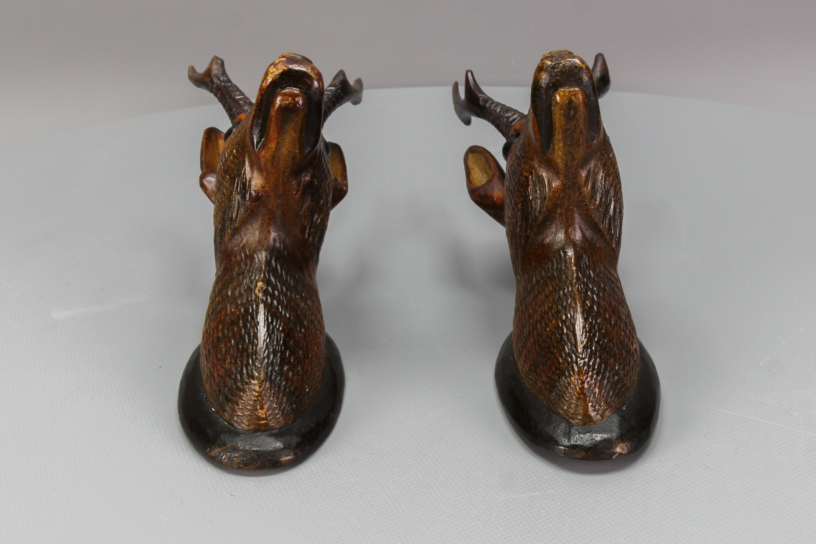 Pair of Late 19th Century Black Forest Carved Roe Deer Heads Wall Mounts 4