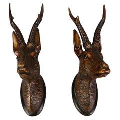 Pair of Late 19th Century Black Forest Carved Roe Deer Heads Wall Mounts