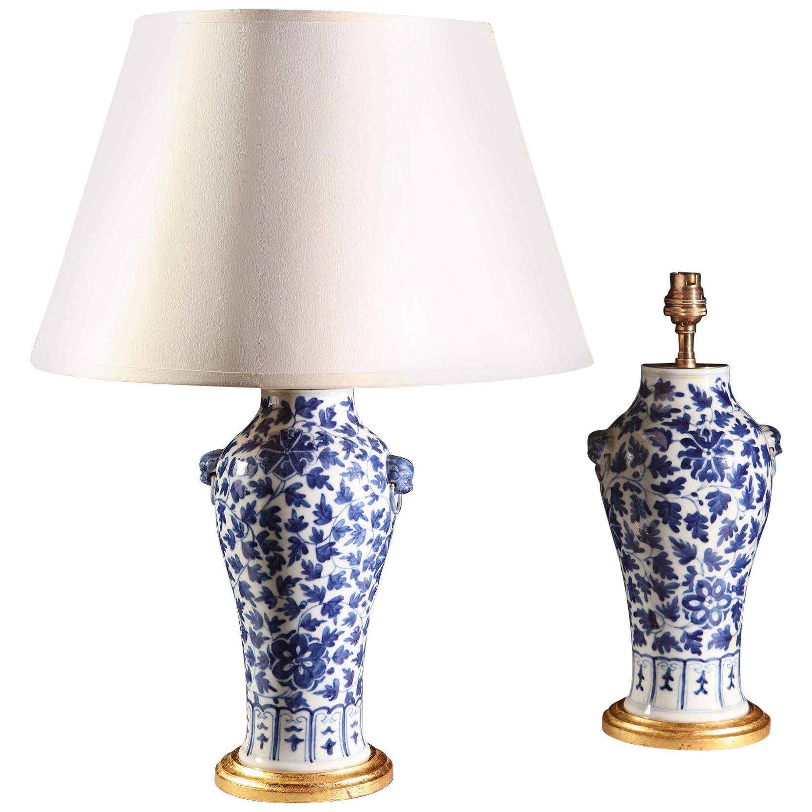 Pair of Late 19th Century Blue and White Chinese Vases as Table Lamps