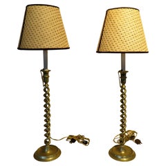 Pair of Late 19th Century Brass Barley Twist Candlestick Table Lamps