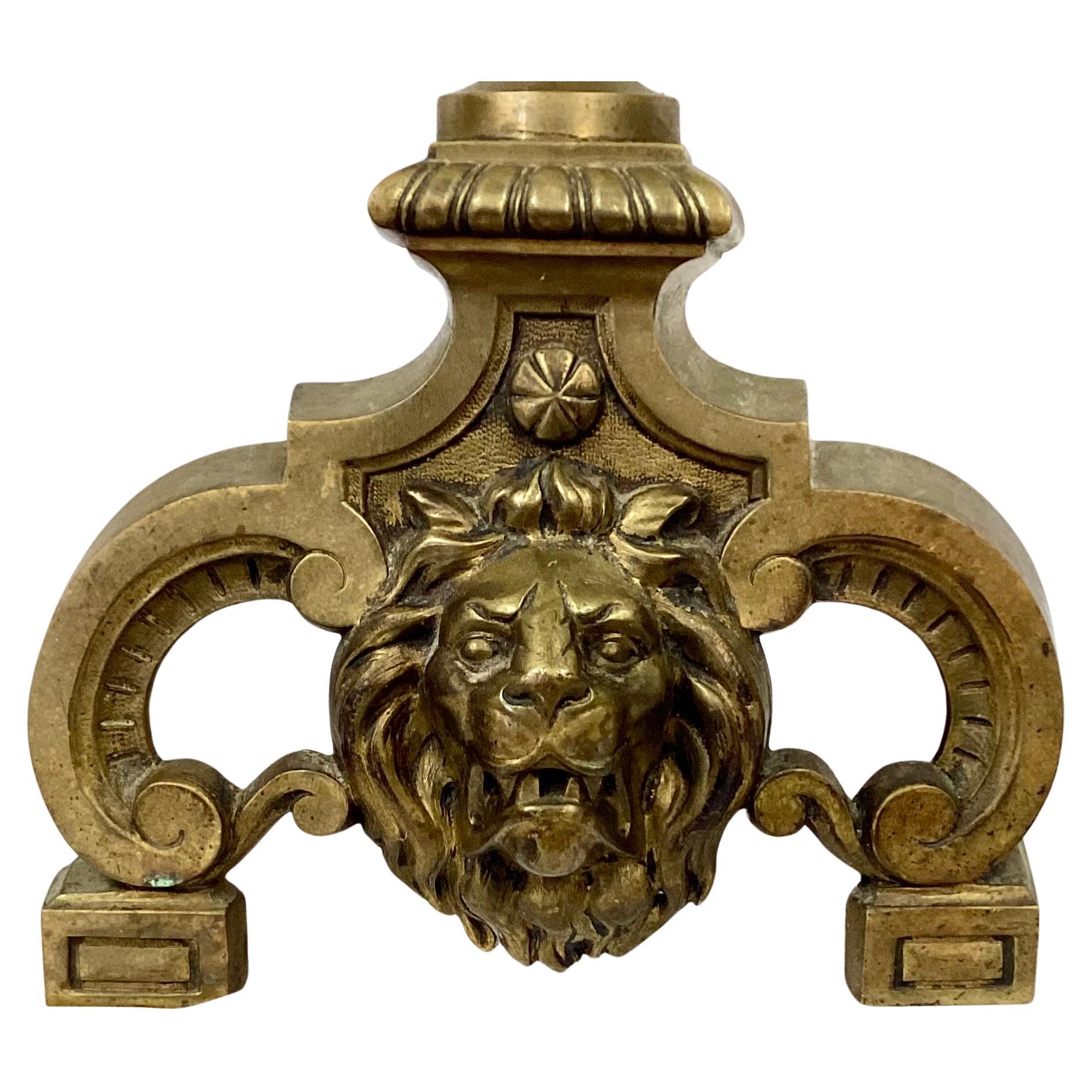Pair Of Late 19th Century Brass Lion's Head Andirons In Good Condition For Sale In Bradenton, FL