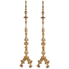 Pair of Late 19th Century Brass Rococo Influenced Standard Lamps