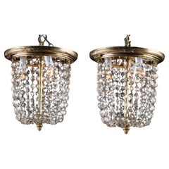 Pair of Late 19th Century Bronze and Crystal Plafonniers