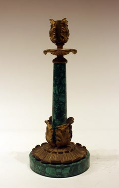 Pair of late 19th Century Bronze and Malachite Candlesticks