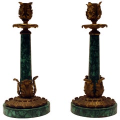 Pair of late 19th Century Bronze and Malachite Candlesticks