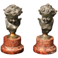 Pair of Late 19th Century Bronze Busts After Clodion