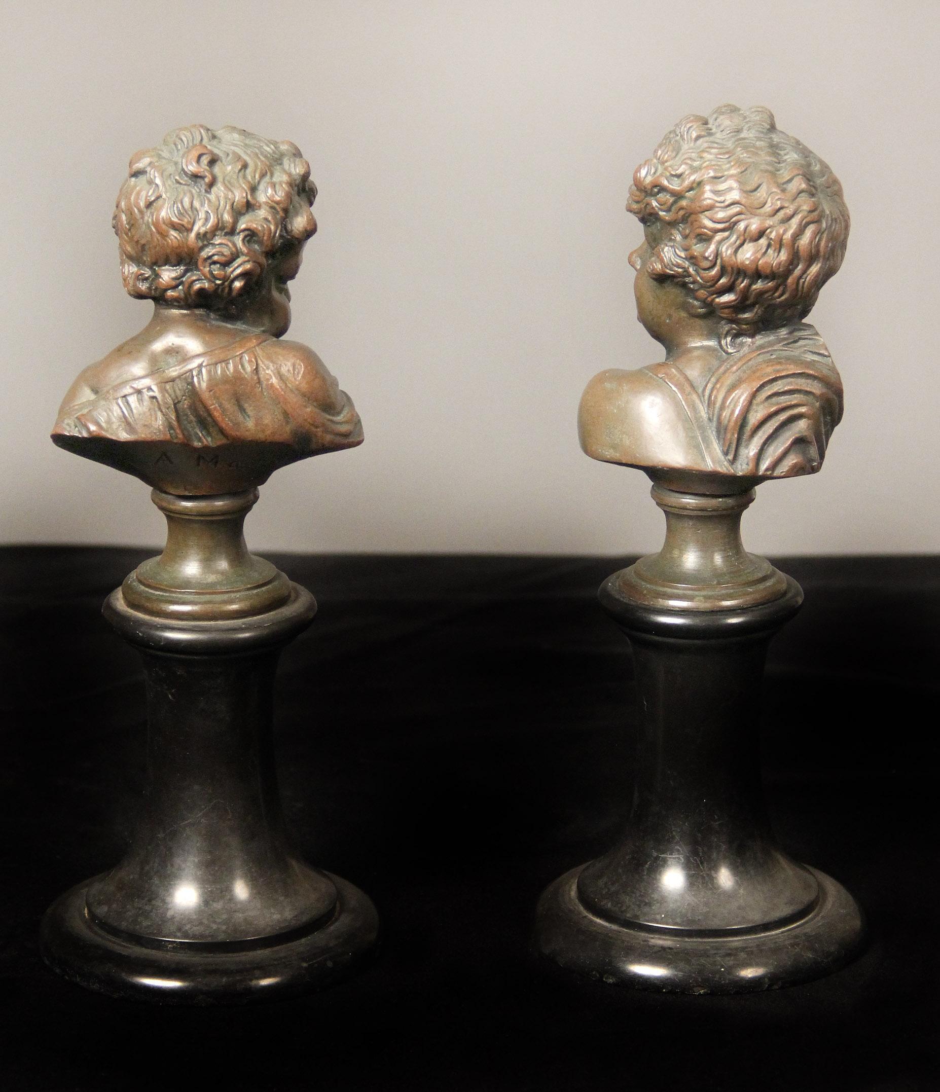 French Pair of Late 19th Century Bronze Busts by A. Mahuex For Sale