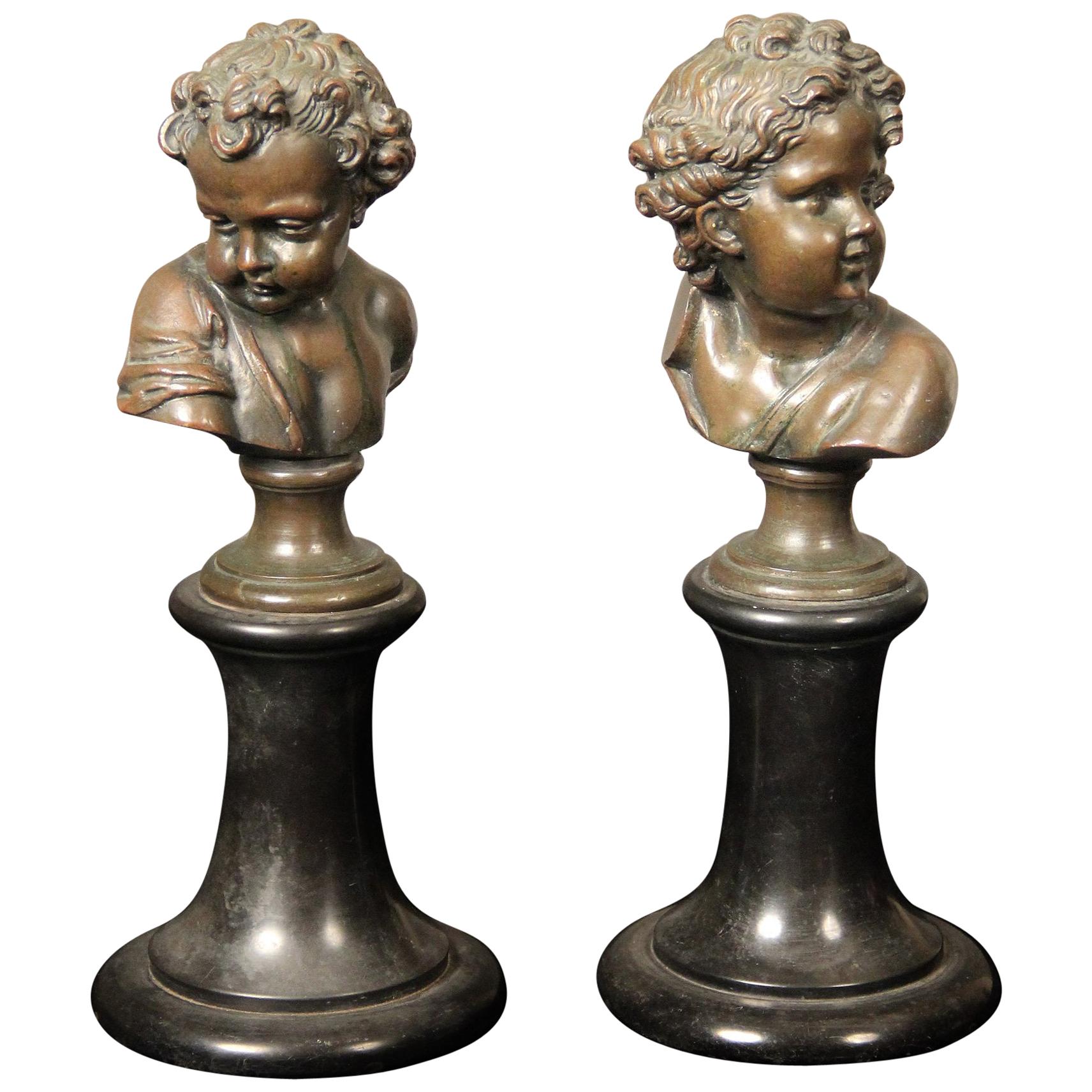 Pair of Late 19th Century Bronze Busts by A. Mahuex For Sale