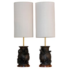 Pair of Late 19th Century Bronze Chinese Table Lamps