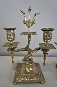Pair of Late 19th Century Bronze Dolphin Candelabra