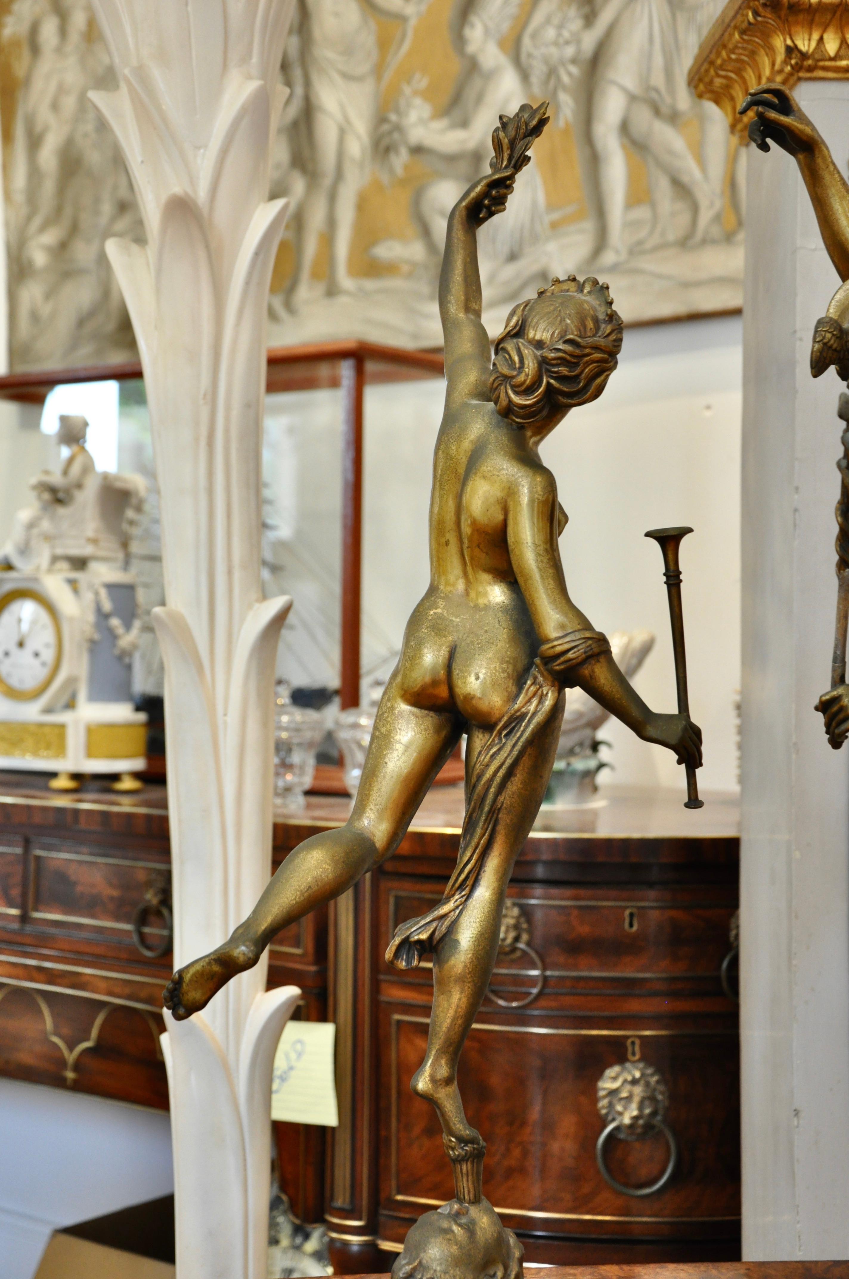 French Pair of Late 19th Century Bronze Figures of Mercury and Fama