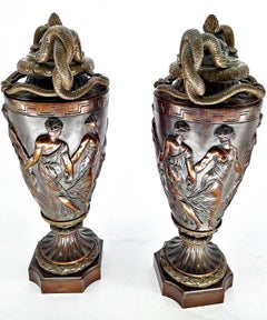 Pair of Late 19th-century Bronze Lidded Urns