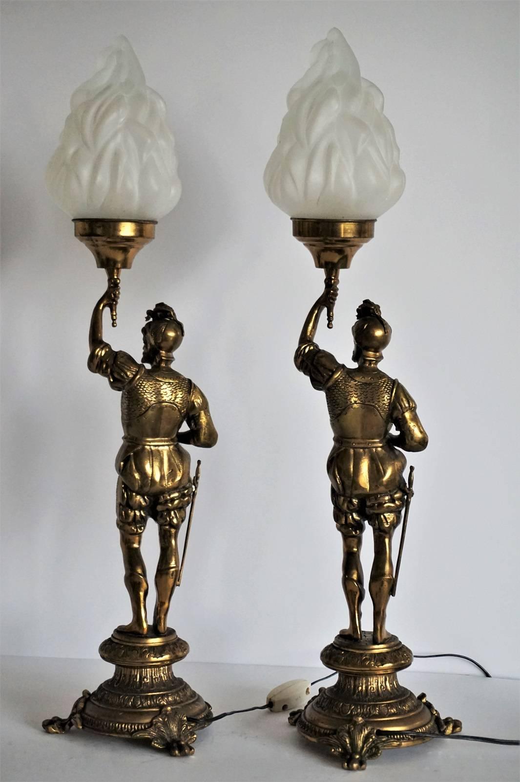 Pair of Late 19th Century Bronze Soldiers Electrified Candelabras, Table Lamps 4