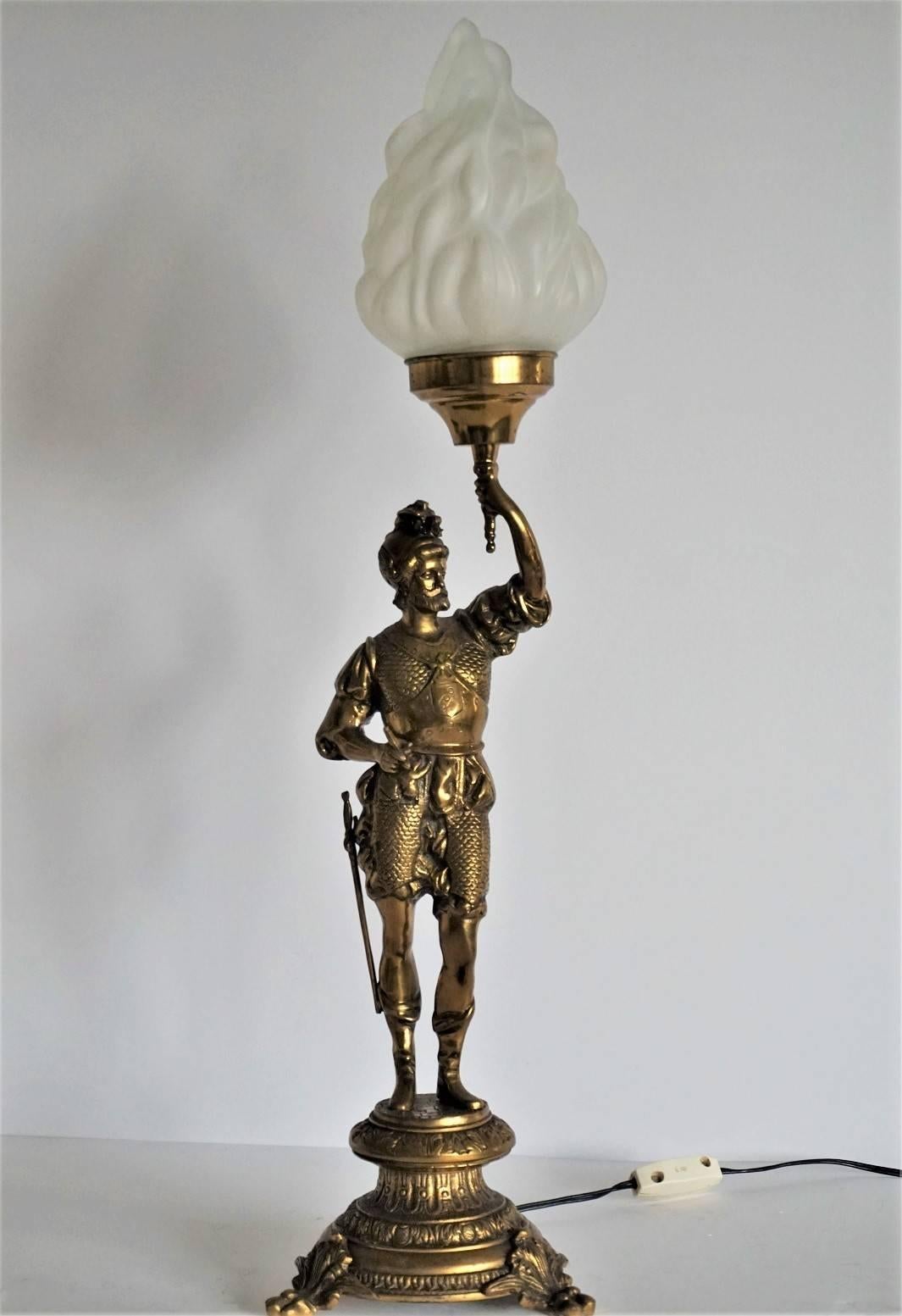 Pair of Late 19th Century Bronze Soldiers Electrified Candelabras, Table Lamps In Good Condition In Frankfurt am Main, DE