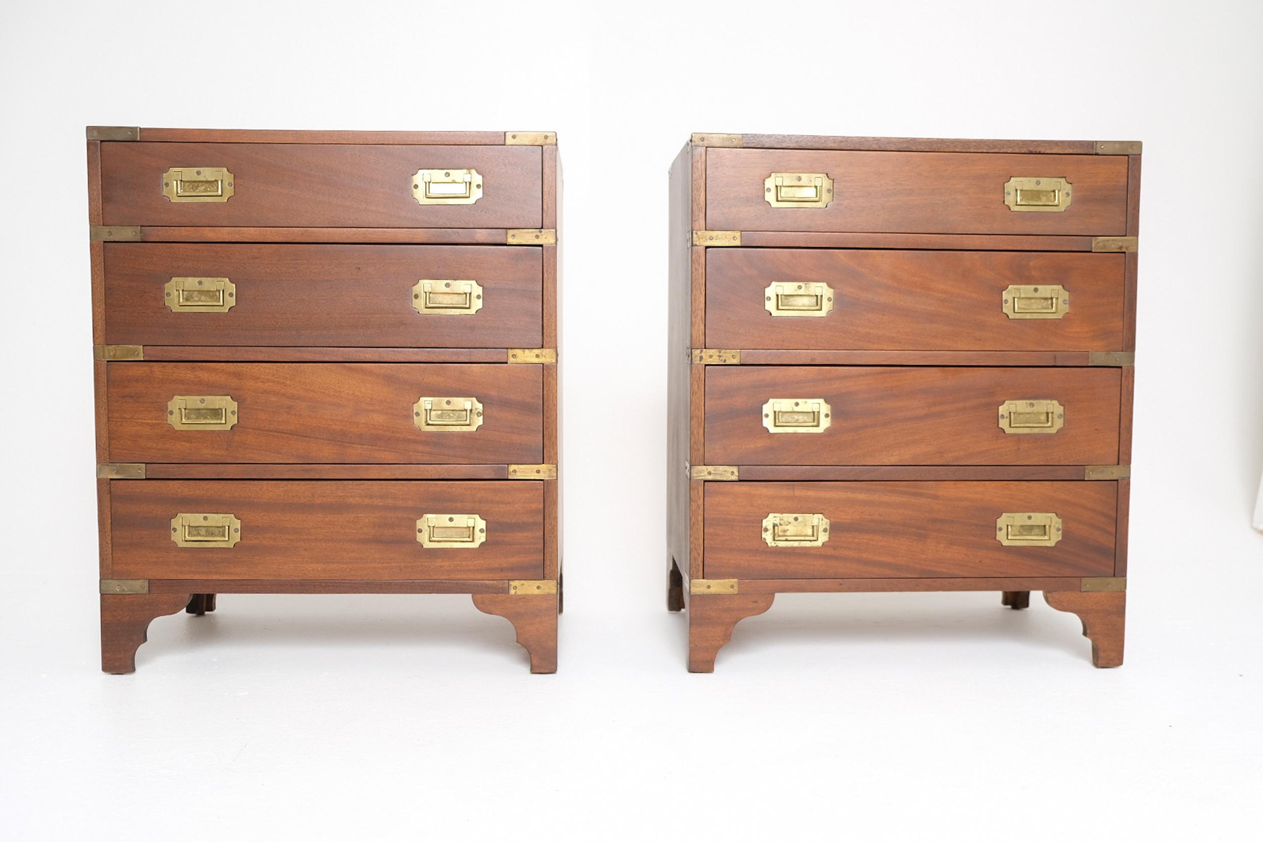 Pair of Late 19th Century Campaign Chests with Brass Hardware, Made In Spain In Good Condition For Sale In Los Angeles, CA
