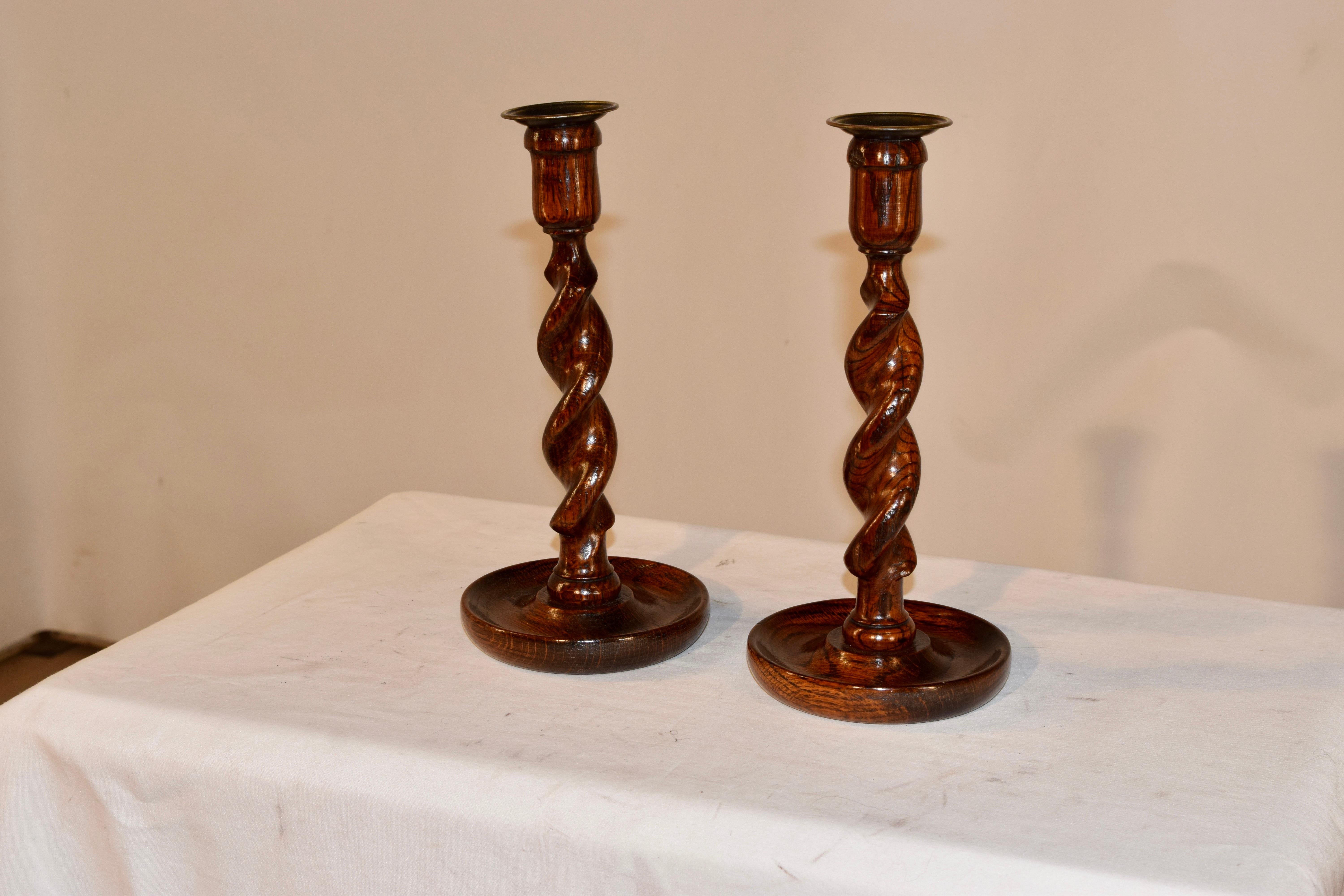 Turned Pair of Late 19th Century Candlesticks For Sale