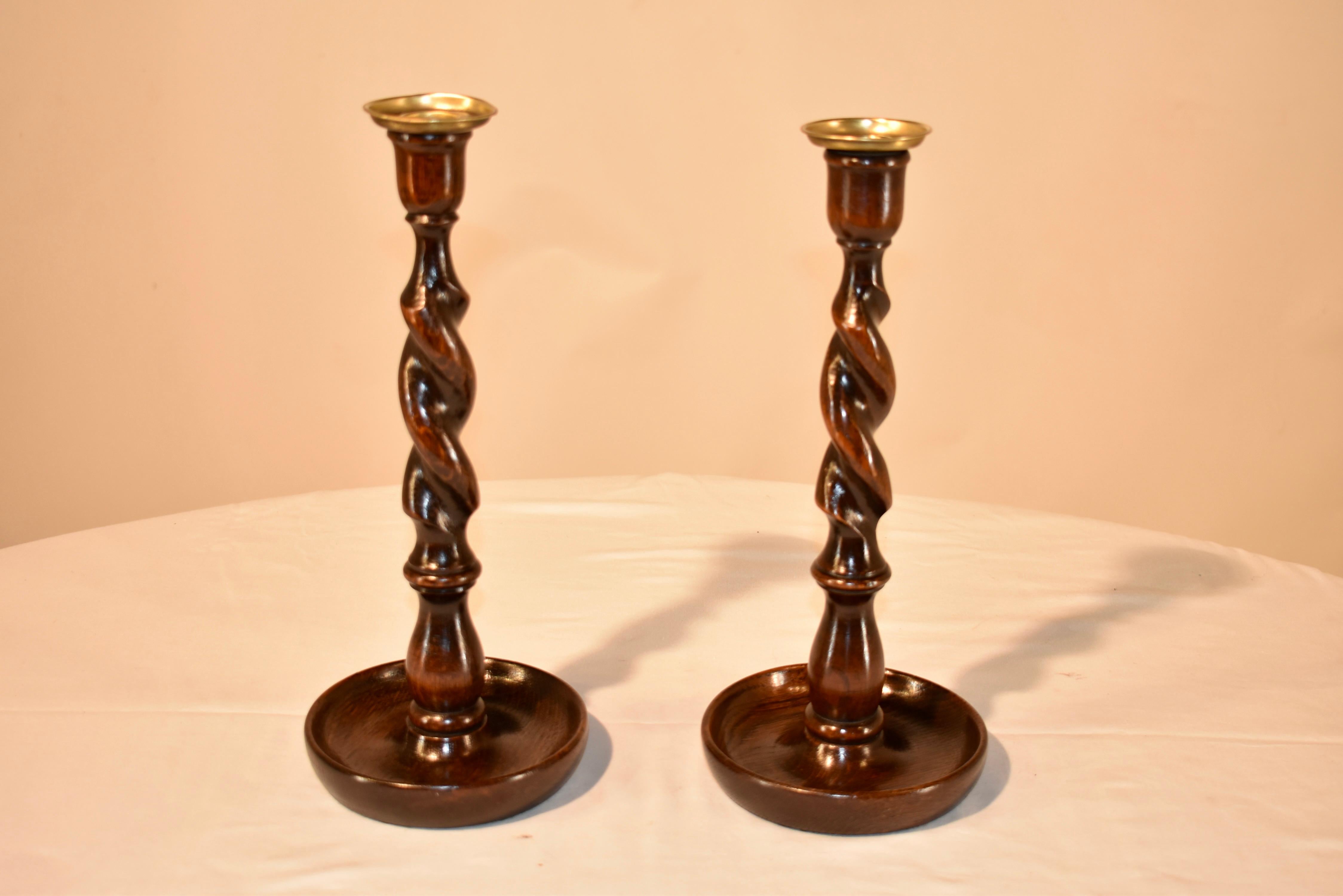 Turned Pair of Late 19th Century Candlesticks For Sale