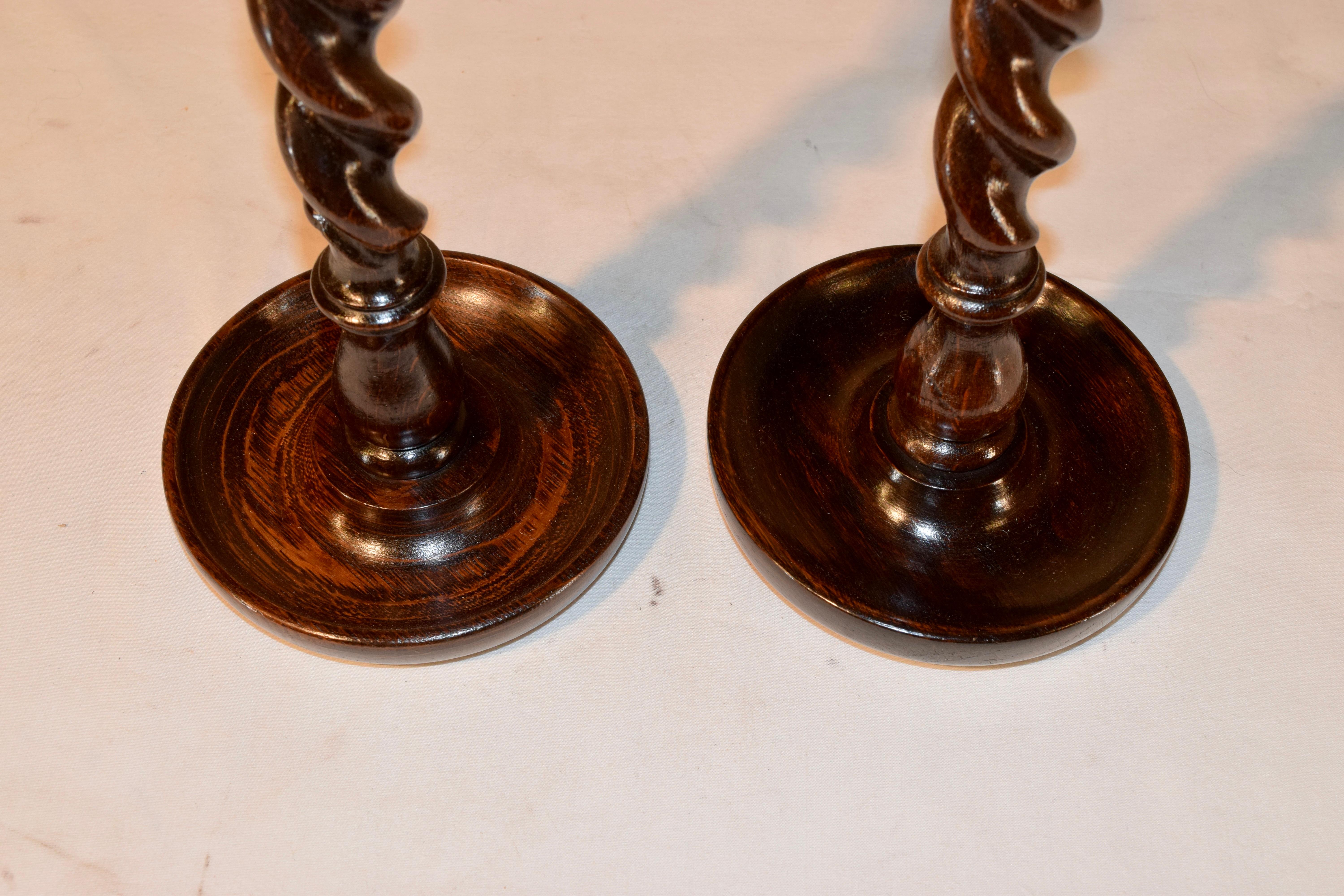 Oak Pair of Late 19th Century Candlesticks For Sale