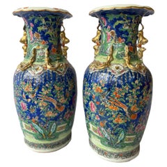 Pair of Late 19th Century Cantonese Famille Rose Vases in Porcelain