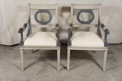 Pair of Late 19th Century Carved and Painted Wood Classical Style Open Armchairs
