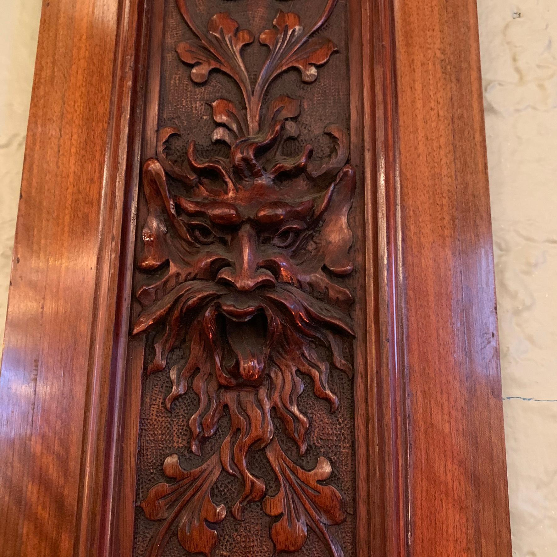 American Pair of Late 19th Century Carved Mahogany Gargoyle Panels