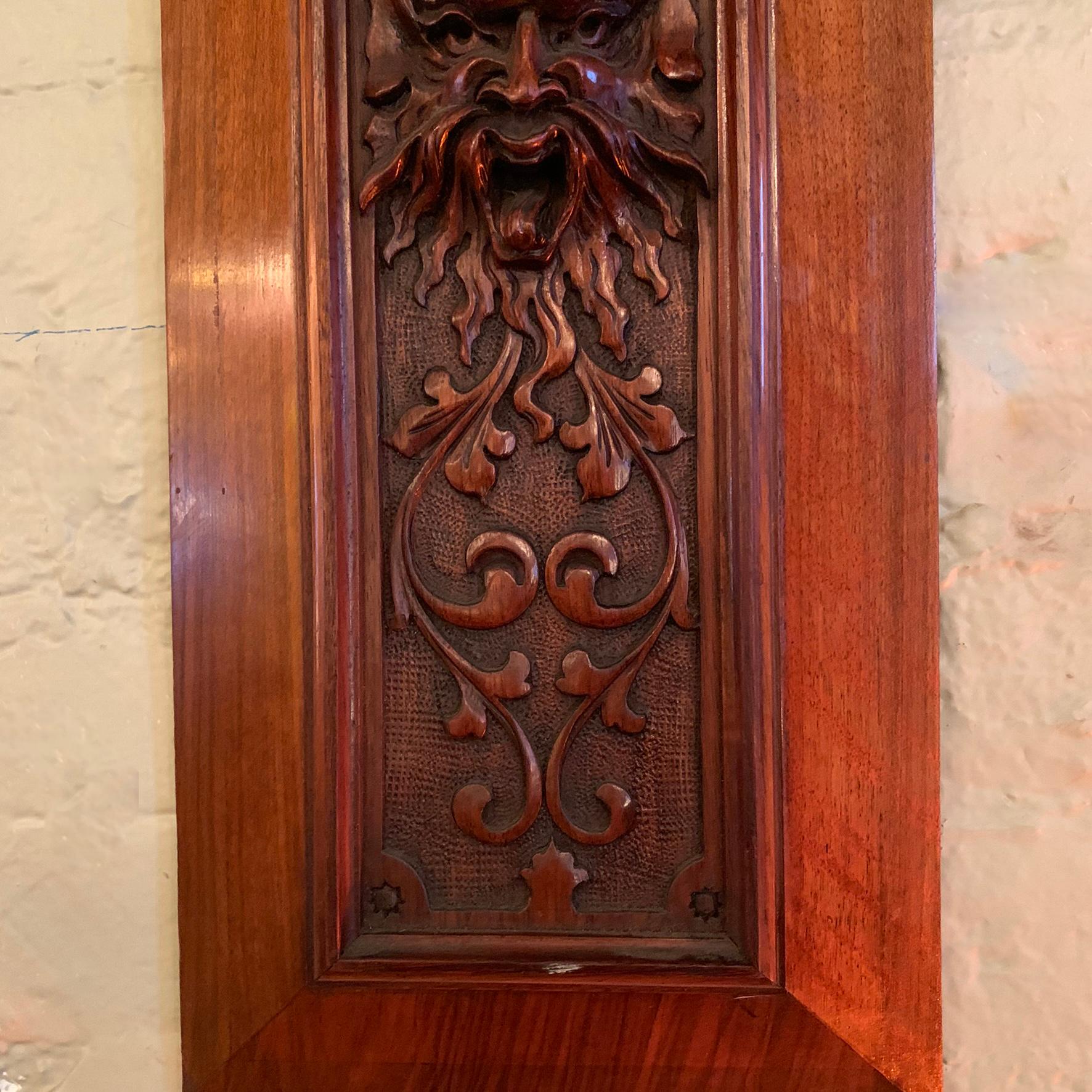 Pair of Late 19th Century Carved Mahogany Gargoyle Panels In Good Condition In Brooklyn, NY