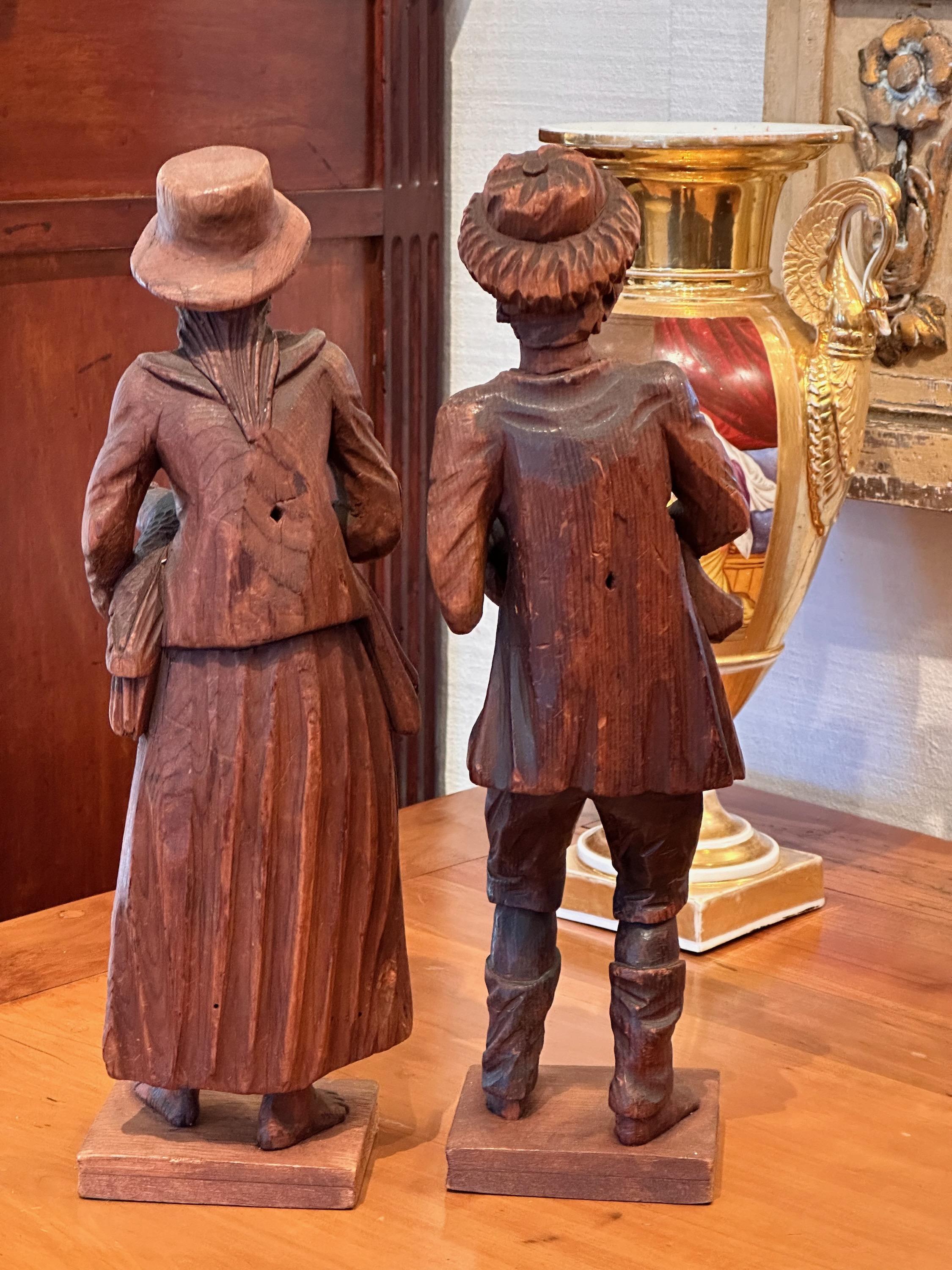 French Pair of Late 19th Century Carved Peasants For Sale