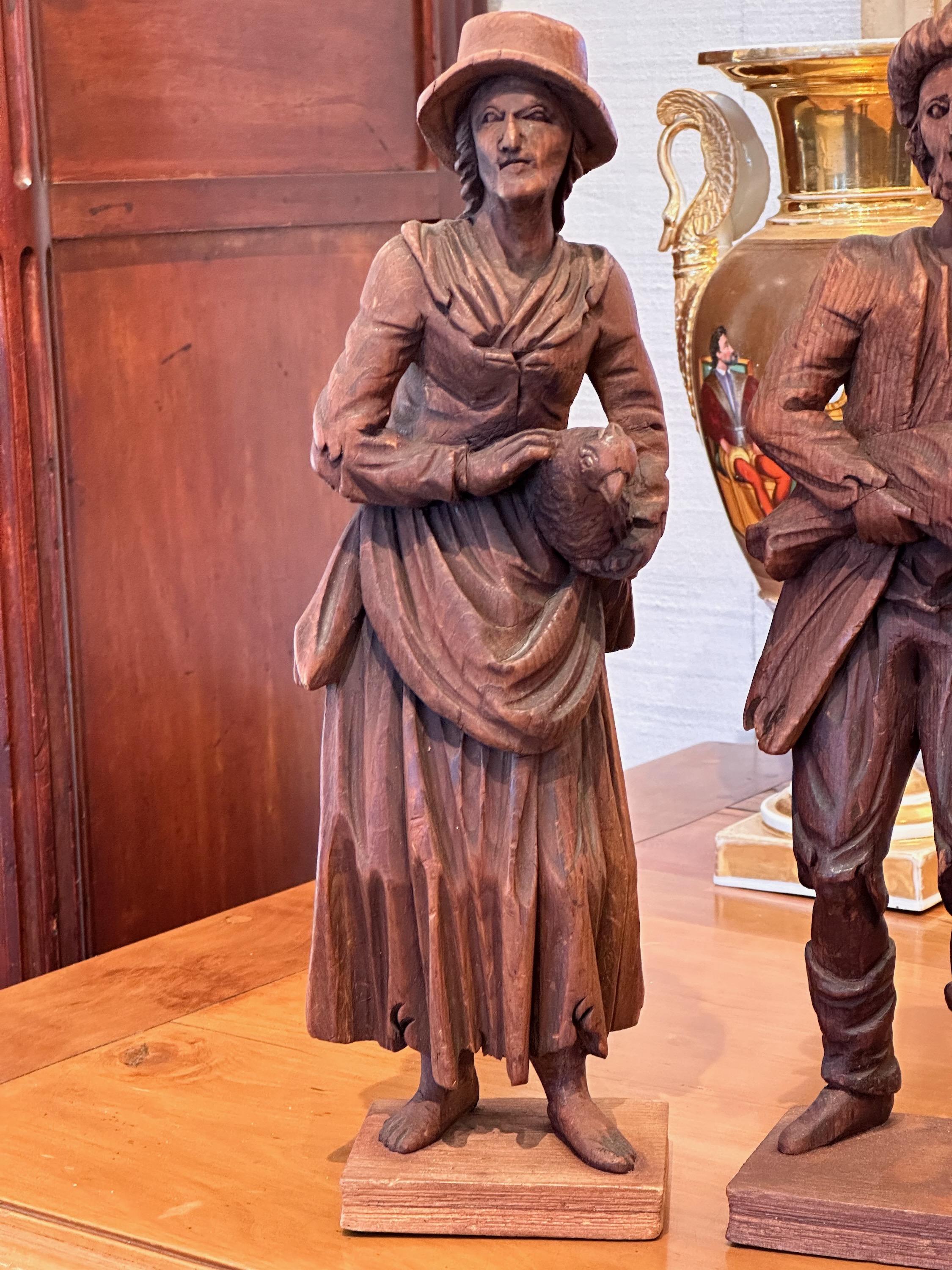 Pair of Late 19th Century Carved Peasants For Sale 2