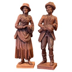 Pair of Late 19th Century Carved Peasants