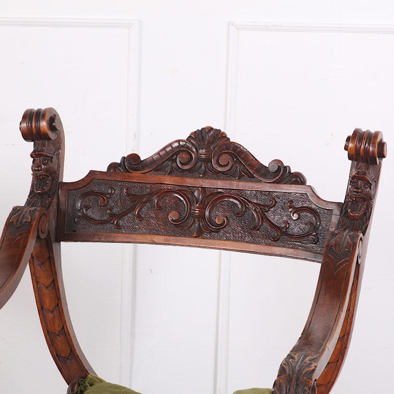 Pair of Late 19th Century Carved Savonarola Chairs 4